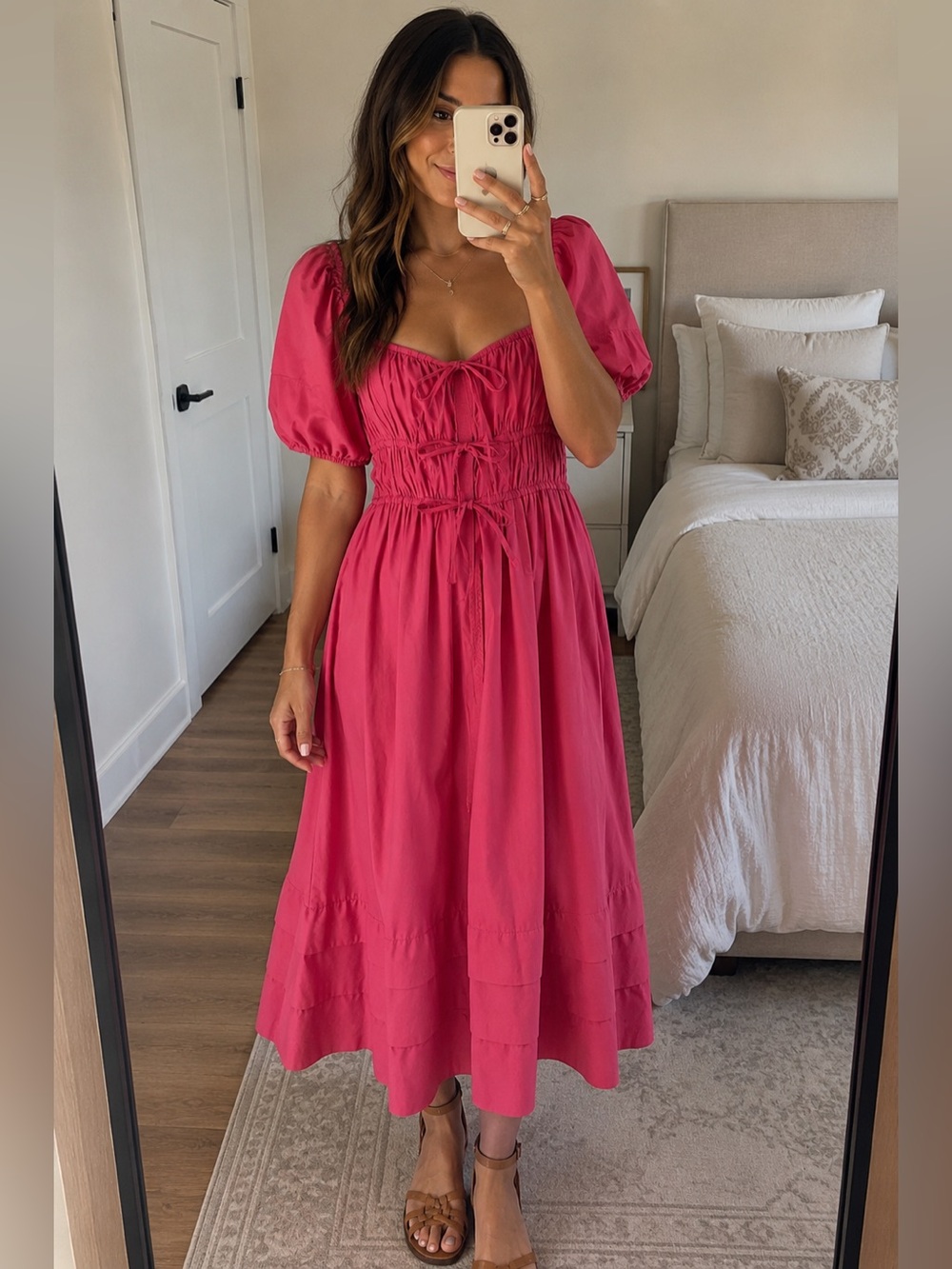 Ulla Johnson Palma Tie-Back Gathered Poplin Midi Dress Pink Size 6